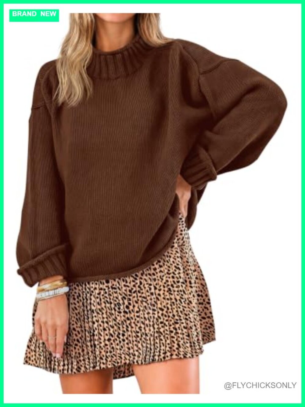 Oversized Mock Neck Chunky Knit Pullover Sweater 100% Cotton Long Sleeve